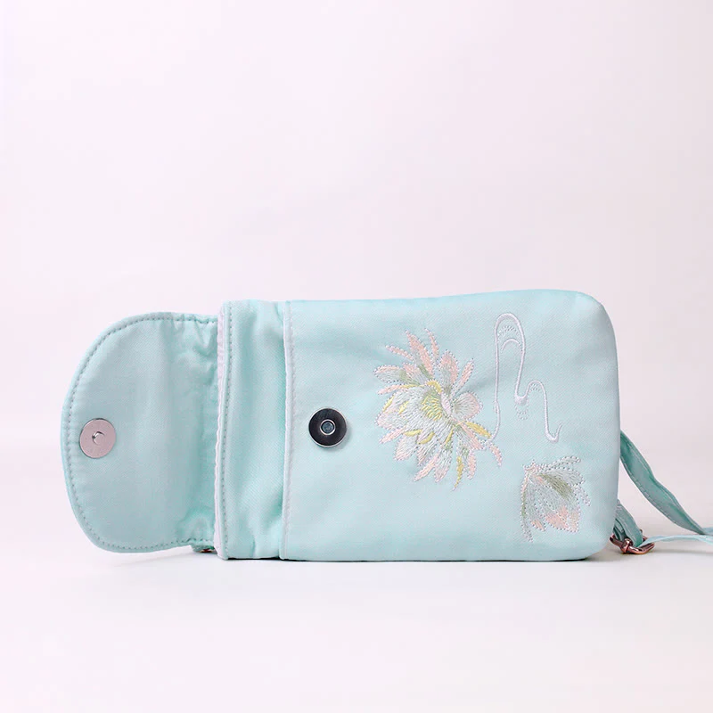 Buddha Stones Small Embroidered Flowers Crossbody Bag Shoulder Bag Double Layer Cellphone Bag