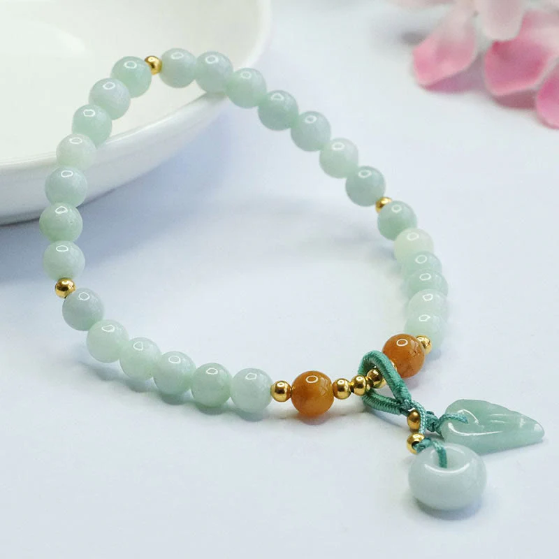 Buddha Stones Jade Beads Leaf Peace Buckle Prosperity Bracelet