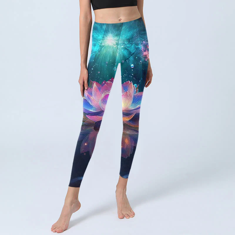 Buddha Stones Gradient Lotus Water Bubbles Pattern Print Gym Leggings Women's Yoga Pants
