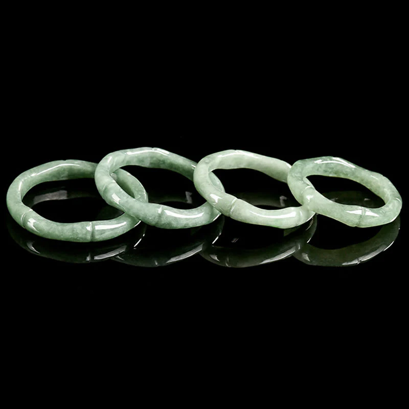 Buddha Stones Natural Bamboo Design Jade Abundance Ring