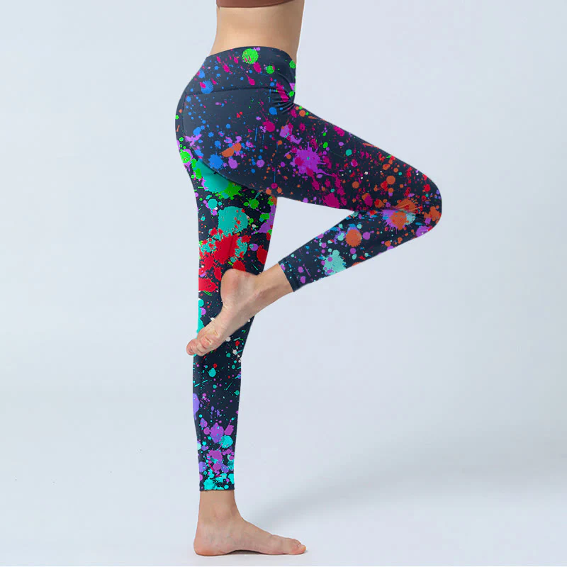Buddha Stones Black Splash Ink Print Exercise Leggings Women's Yoga Pants