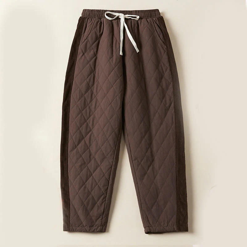 Buddha Stones Diamond Quilted Design Thermal Fleece-Lined Women's Harem Cotton Pants With Pockets