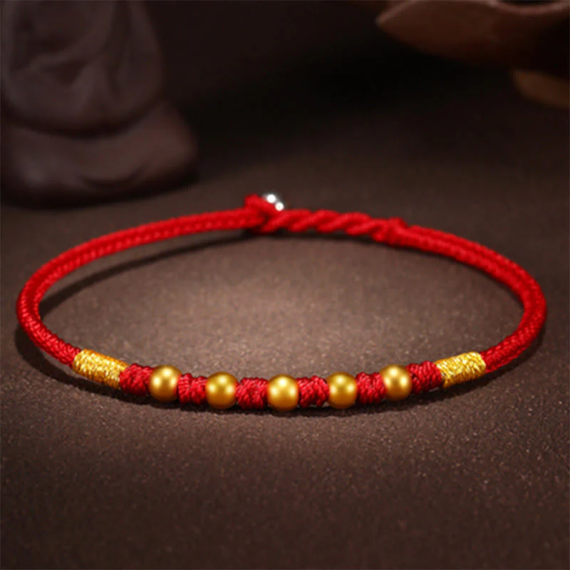 Buddha Stones 999 Gold Beads Luck King Kong Knot Handmade Braided Protection Bracelet