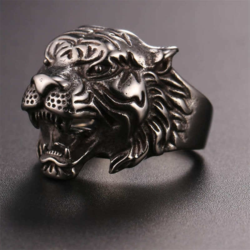 Buddha Stones Men's Animal Tiger Head Titanium Steel Balance Calm Punk Rock Biker Ring