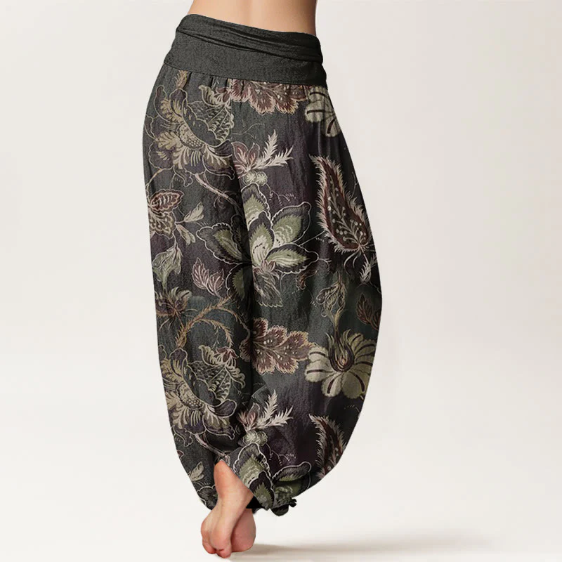 Buddha Stones Casual Floral Leaves Women's Elastic Waist Harem Pants