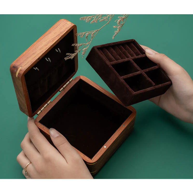 Buddha Stones Antique Flower Leaf Handmade Rosewood Jewelry Storage Box Wooden Gift Organizer Box