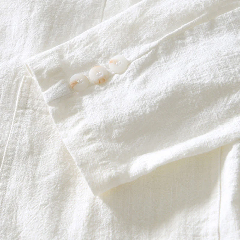 Buddha Stones Long Sleeve Button Placket Design Men's Cotton Linen Jacket Shirt With Pockets