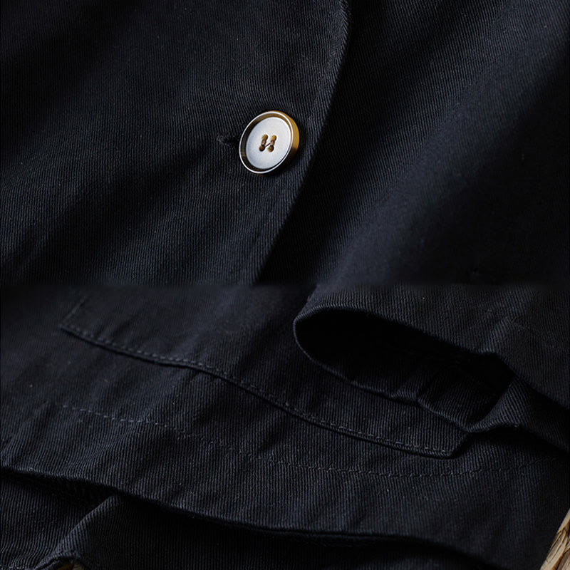 Buddha Stones Plain Button Women's Cotton Suit Jacket With Pockets