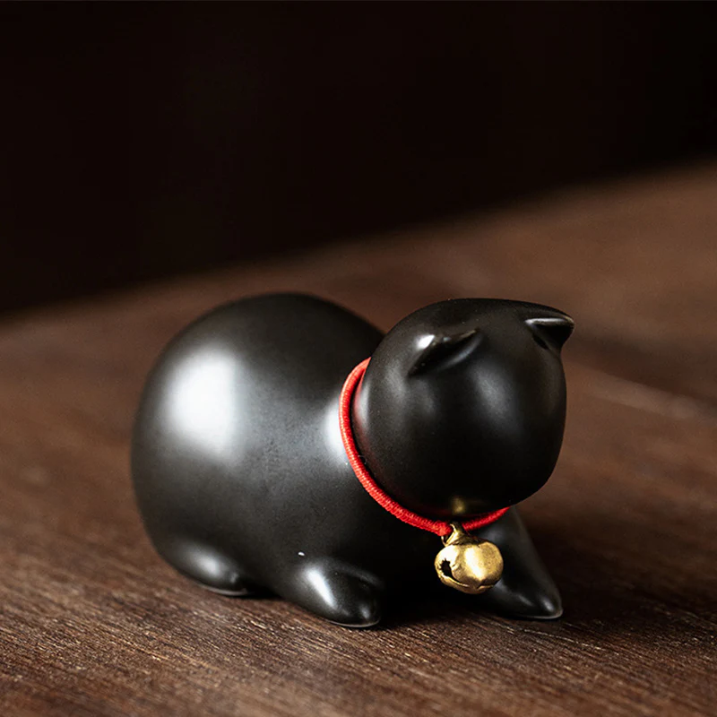 Buddha Stones Mini Small Cute Cat Tea Pet Ceramic Home Desk Figurine Decoration