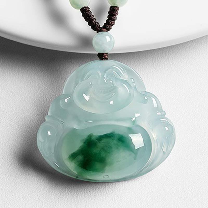 Buddha Stones Cyan Jade Luck Necklace Pendant