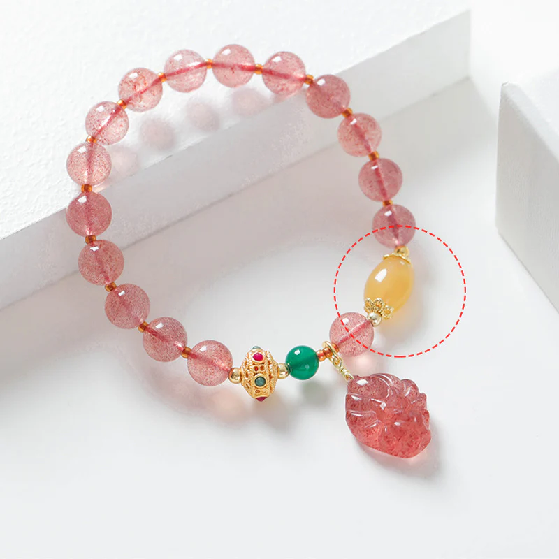 Buddha Stones Natural Strawberry Quartz Nine Tailed Fox Healing Bracelet