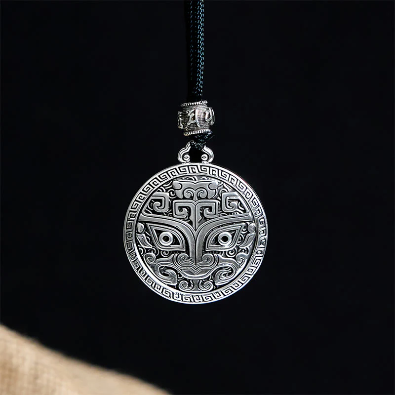 Buddha Stones Taotie Om Mani Padme Hum Copper Plated Silver Wealth Necklace Pendant