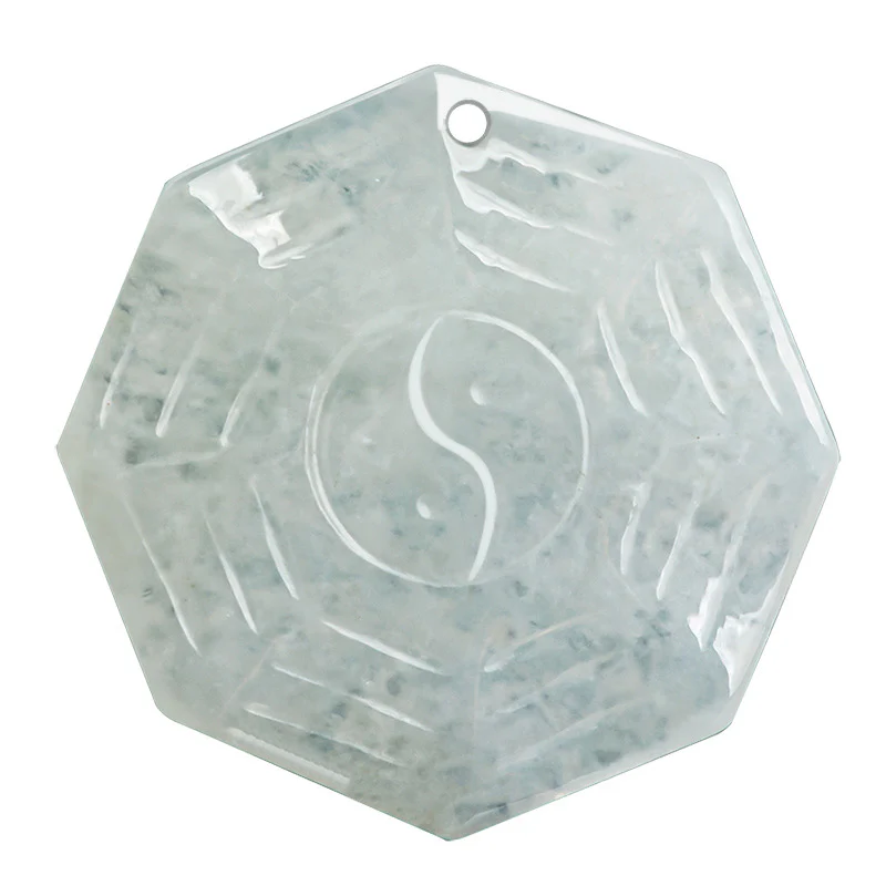Buddha Stones Natural Jade Bagua Yin Yang Luck Necklace Pendant