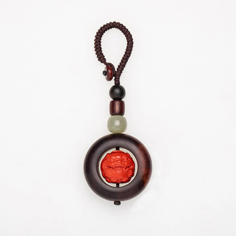 Buddha Stones Tibet Om Mani Padme Hum PiXiu Copper Coin Small Leaf Red Sandalwood Cinnabar Protection Key Chain