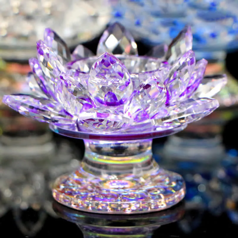 Buddha Stones Lotus Flower Crystal Candle Holder Home Office Offering Decoration