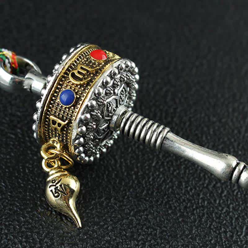 Buddha Stones Tibet Om Mani Padme Hum Prayer Wheel Peace Rotatable Bag Car Hanging Decoration