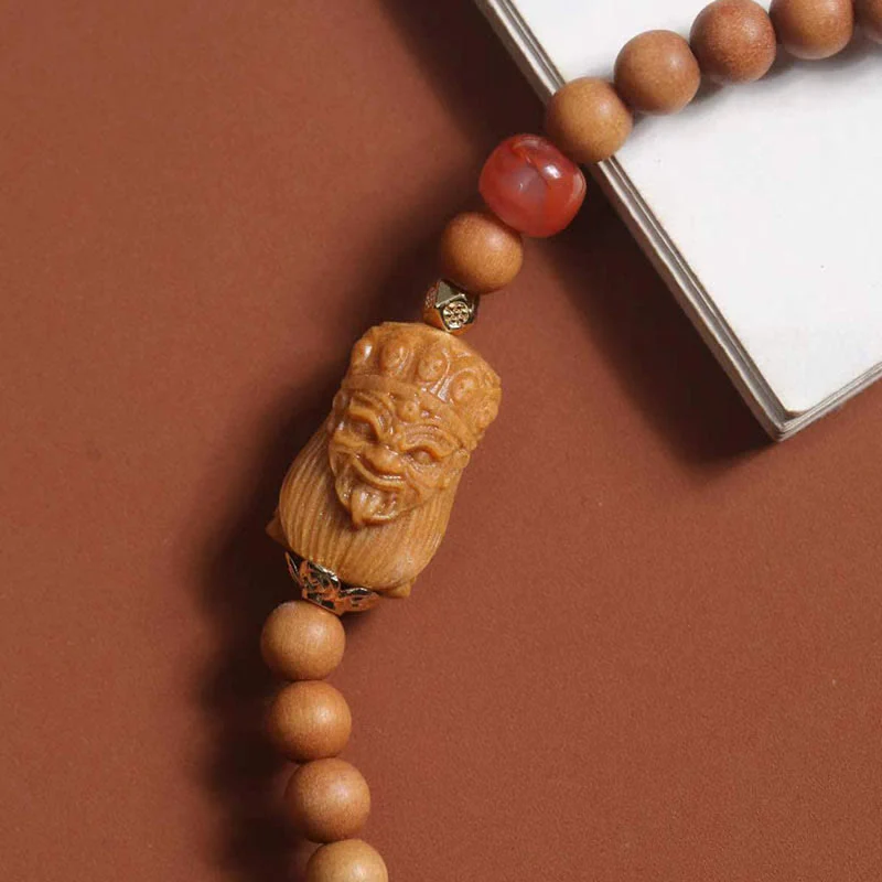 Buddha Stones Tibetan Zakiram Goddess Of  Wealth South Red Agate Sandalwood Fortune Bracelet