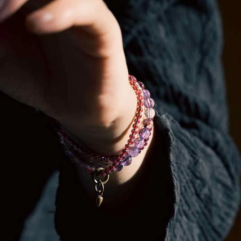 Buddha Stones Retro 6mm Amethyst 4mm Garnet Multilayer Balance Bracelet