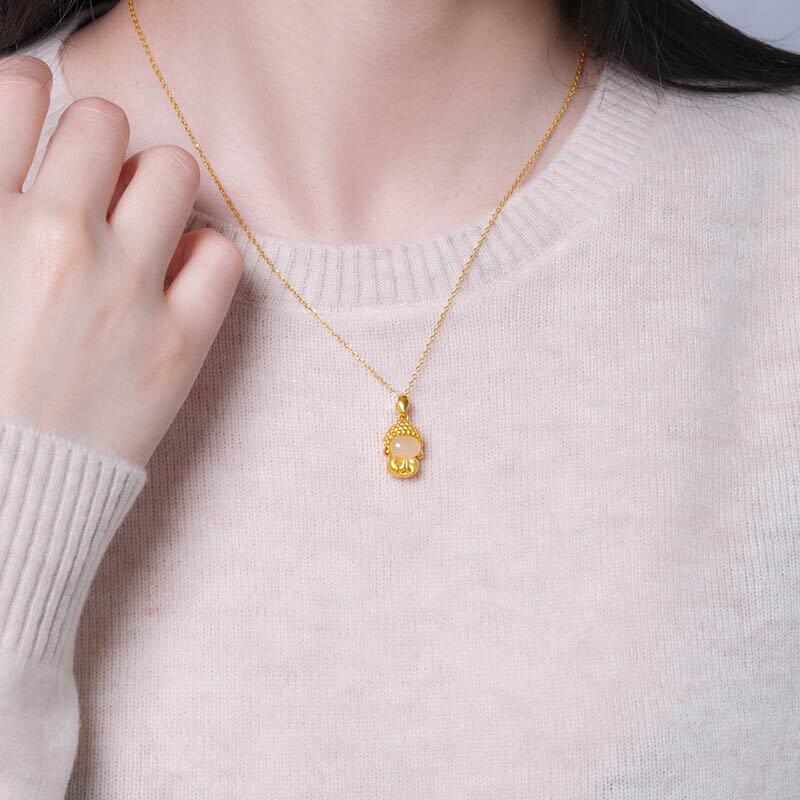 Buddha Stones White Jade Buddha Success Pendant Necklace