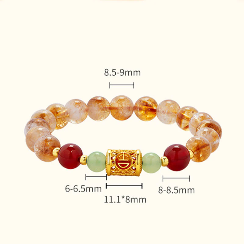 Buddha Stones 999 Sterling Silver Natural Citrine Red Agate Hetian Jade Beads Protection Bracelet