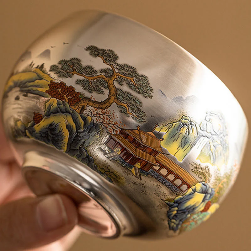 Buddha Stones Fish Lotus Seaweed Valley Mountains Pine Tree Dragon Teacup Kung Fu Tea Cup With Gift Box