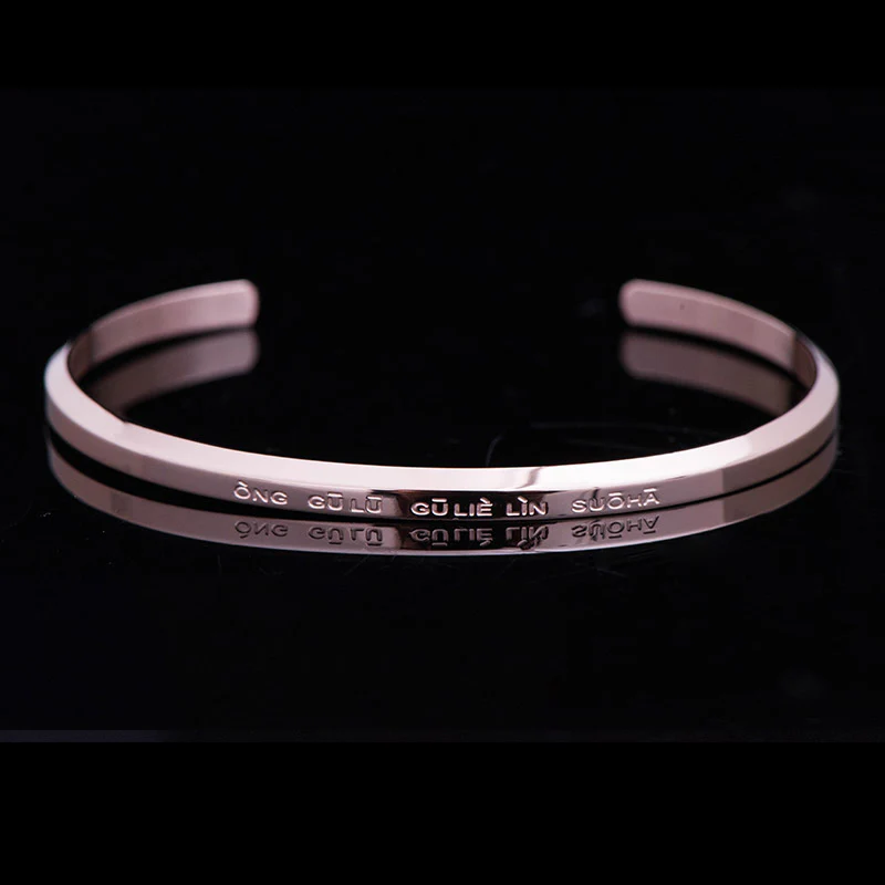 Buddha Stones Six True Words Engraving Titanium Steel Blessing Protection Bracelet