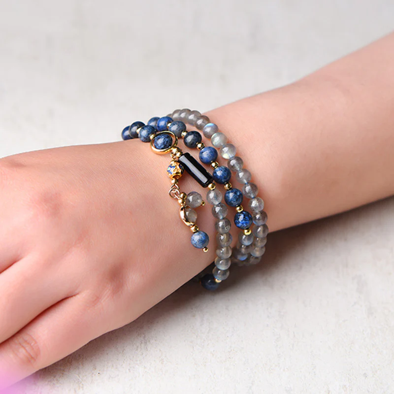Buddha Stones Moonstone Lazurite Calm Healing Positive Bracelet