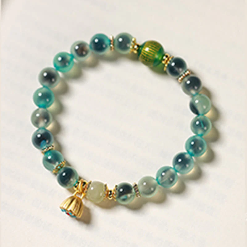 Buddha Stones Natural Colorful Candy Agate Golden Lotus Pod Healing Bracelet