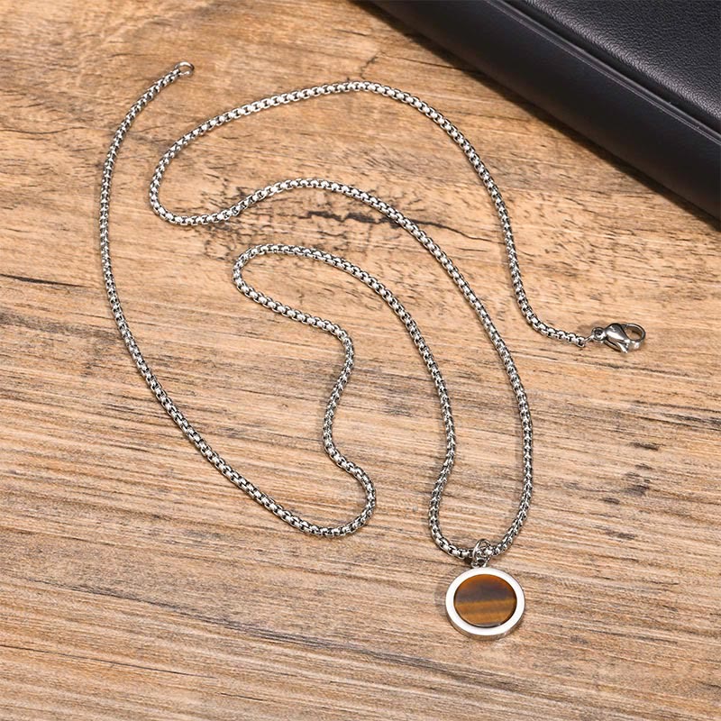 Buddha Stones Natural Stone Turquoise Tiger Eye  Lazurite Malachite Titanium Steel Purification Necklace Pendant