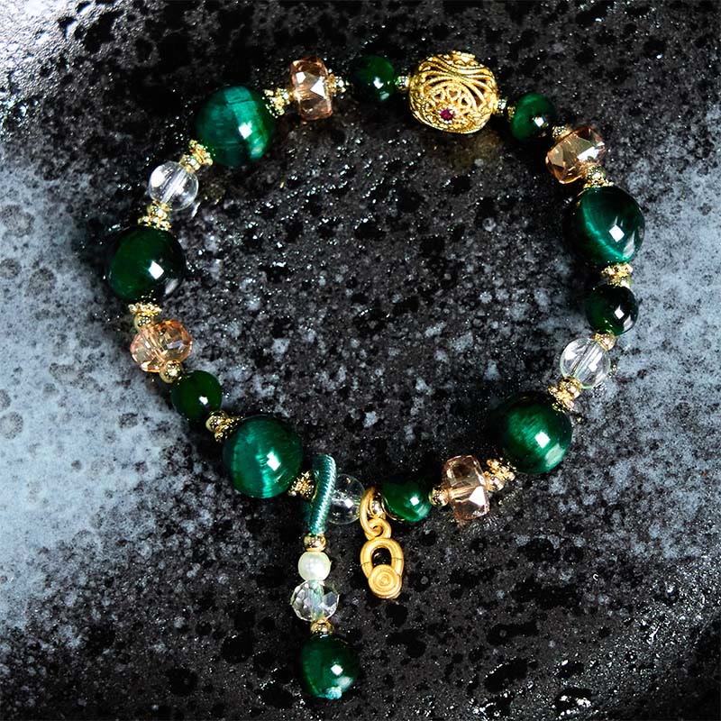 Buddha Stones Natural Red Tiger Eye Green Tiger Eye Beads Weight Balance Bracelet