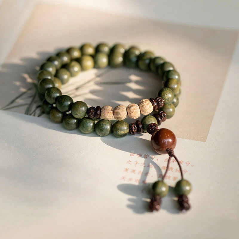 Buddha Stones Green Sandalwood Positive Peace Bracelet