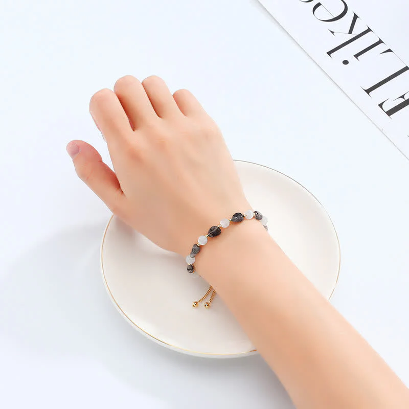 Buddha Stones Amethyst Pink Crystal Black Rutilated Quartz Spiritual Awareness Bracelet