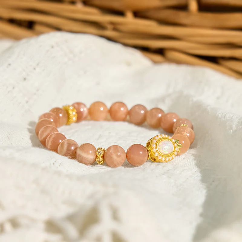 Buddha Stones Natural Peach Moonstone Adjustable Soothing Bracelet