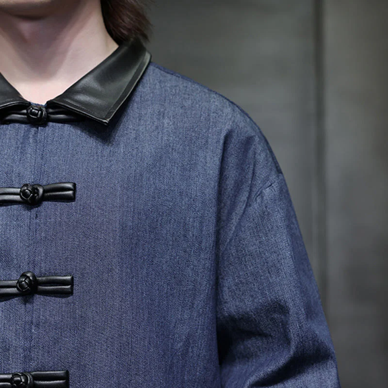 Buddha Stones Men's Frog-Button Cotton Long Sleeve Shirt With Pockets