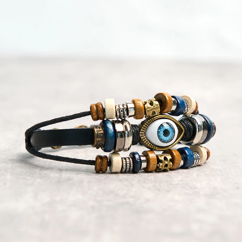Buddha Stones Tibetan Evil Eye Leather Adjustable Protection Bracelet