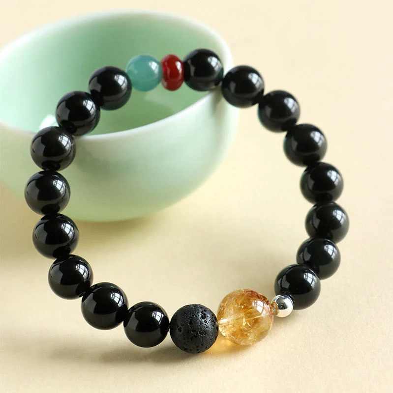 Buddha Stones Natural Black Obsidian Beads Strength Fulfillment Bracelet
