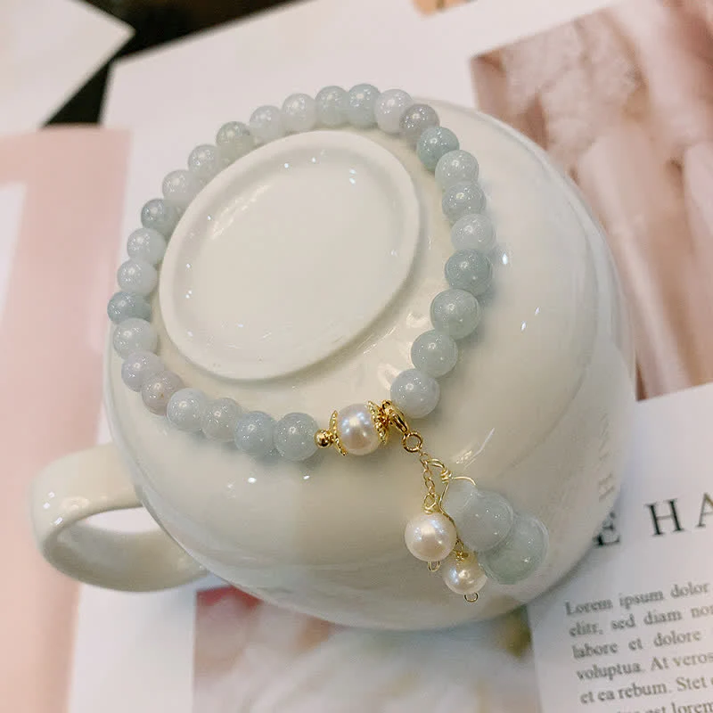 Buddha Stones Natural Jade Pearl Gourd Prosperity Luck Bracelet
