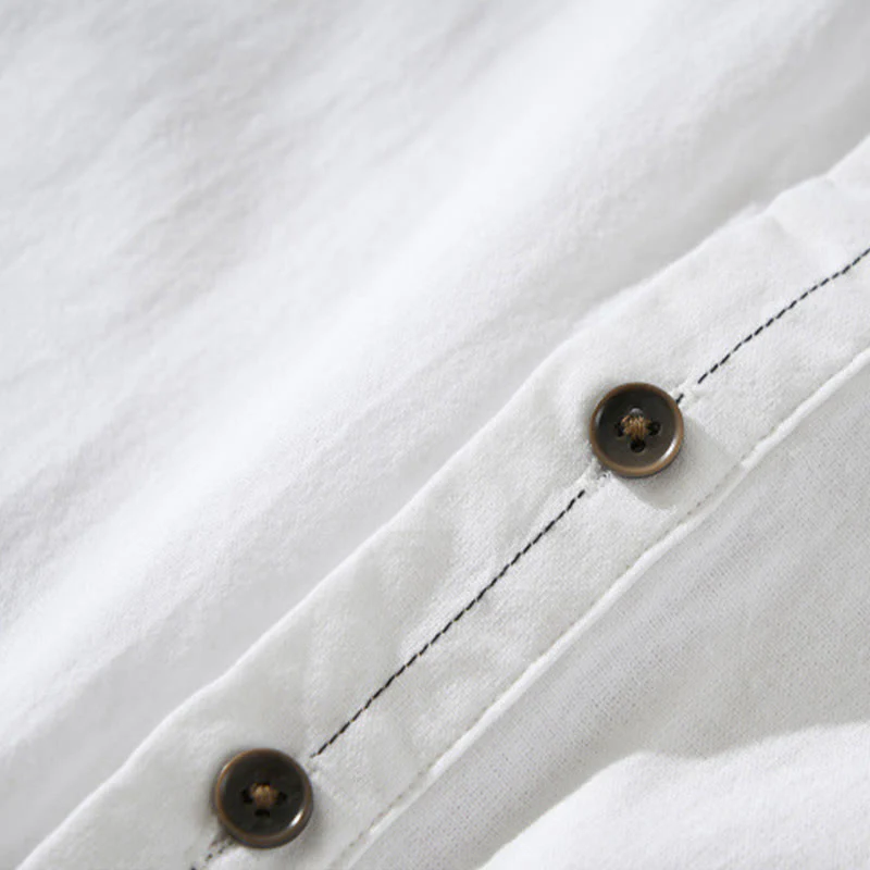 Buddha Stones Summer Solid Men's Half Button Short Sleeve Cotton Shirt