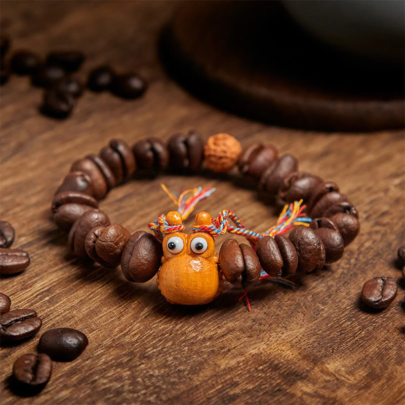 Buddha Stones Handmade Funny Hippo Coffee Beans Wenge Wood Bracelet
