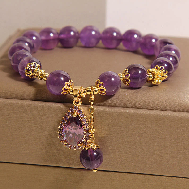 Buddha Stones Natural Amethyst Water Drop Balance Bracelet
