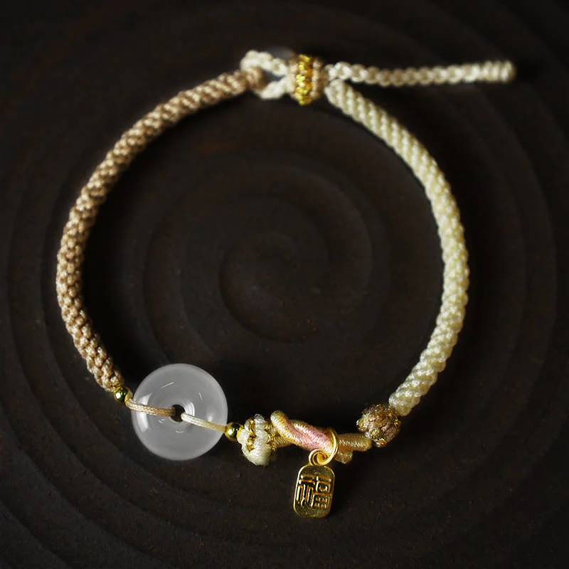Buddha Stones Handmade White Agate Peace Buckle Luck Happiness Protection Weave String Bracelet