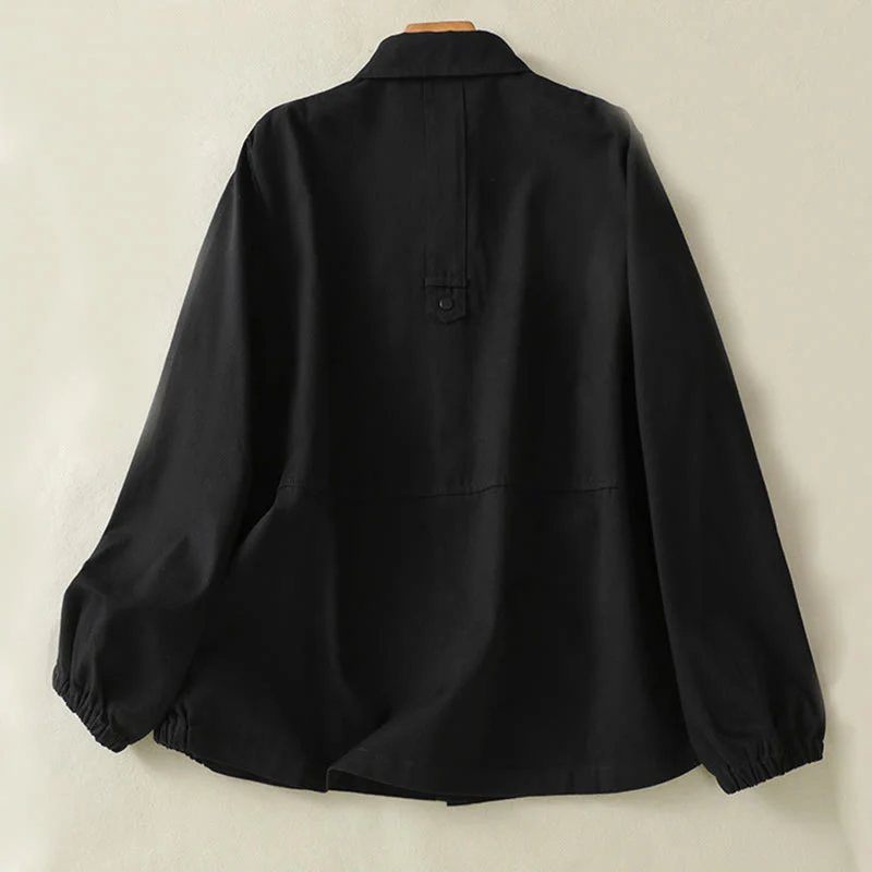 Buddha Stones Plain Button Design Stand Collar Women's Cotton Jacket