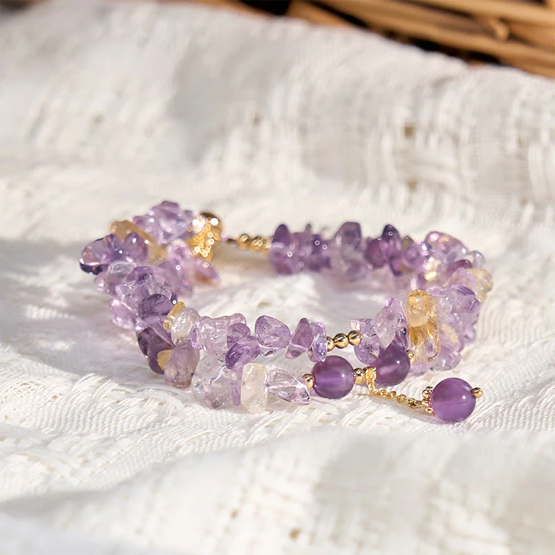 Buddha Stones Irregular Natural Amethyst Citrine Gravel Meditation Double Layer Bracelet