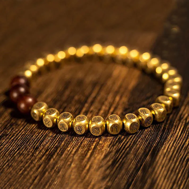 Buddha Stones Copper Brass Lightning Struck Jujube Wood Beads Wealth Bracelet