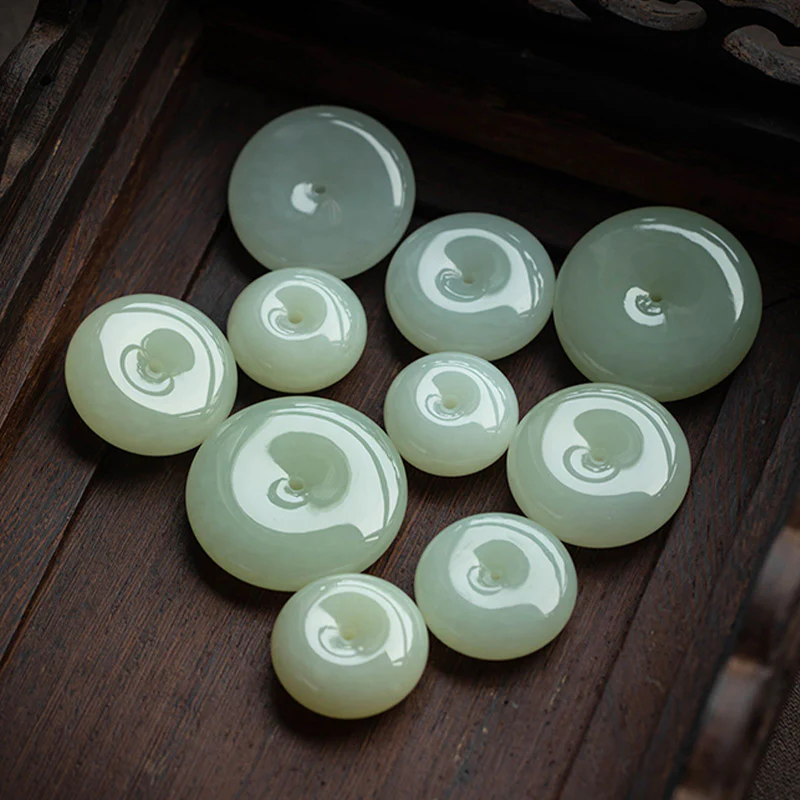 Buddha Stones Natural Round Jade Peace Buckle Luck Prosperity Necklace Pendant