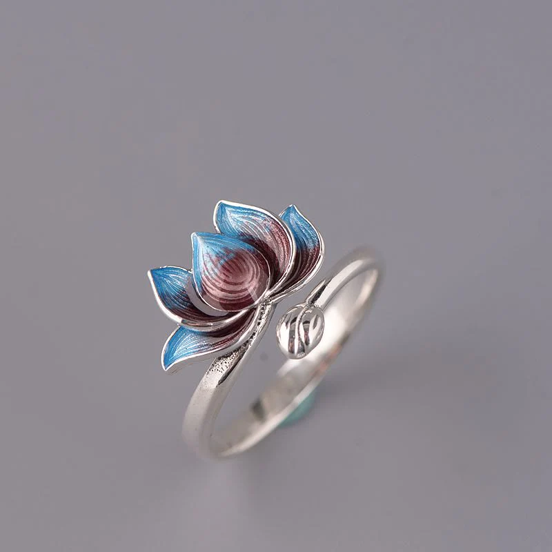 Buddha Stones 925 Sterling Silver Lotus Flower New Beginning Adjustable Ring