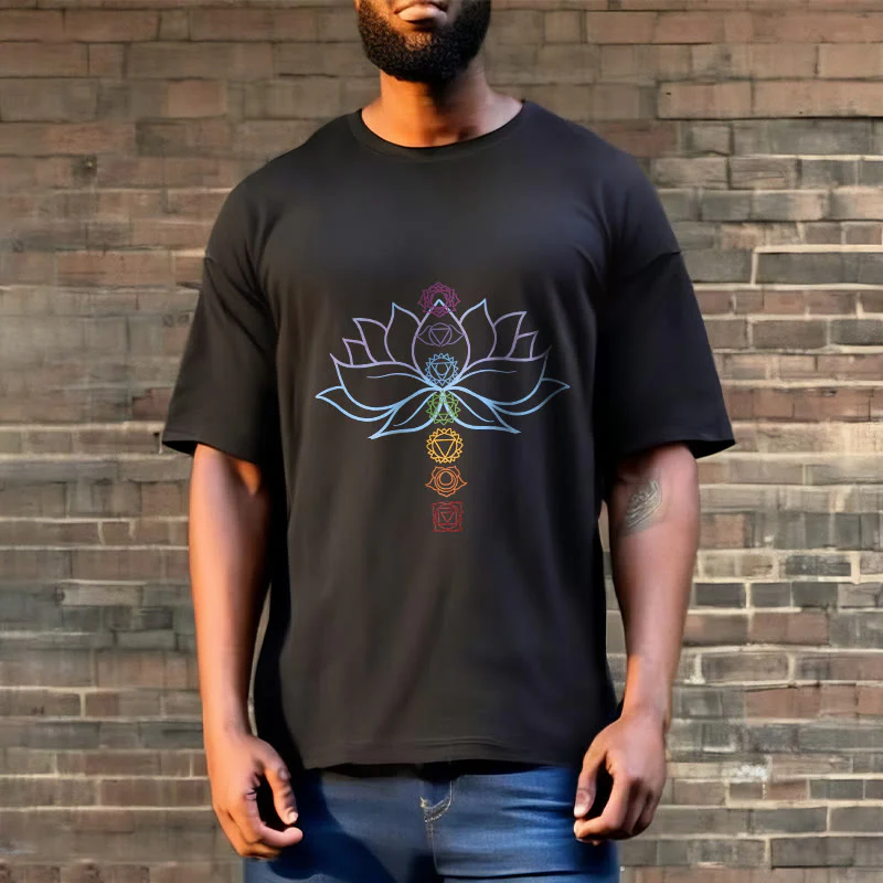 Buddha Stones Pastel Hues Lotus Flower Chakra Symbols Meditation Cotton Tee T-shirt