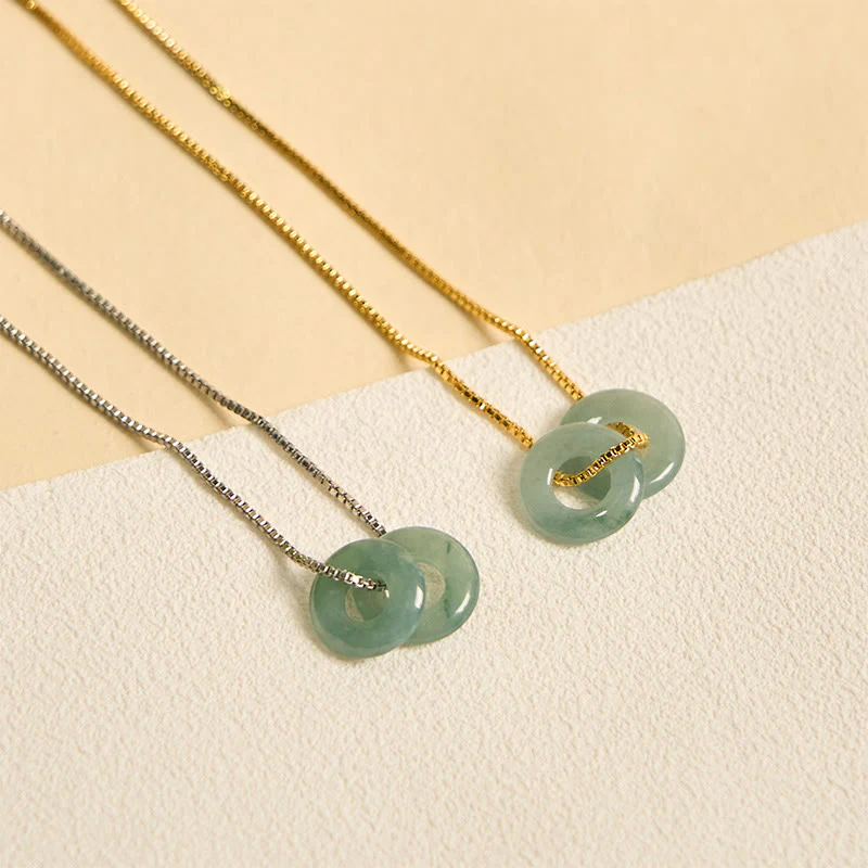 Buddha Stones Jade Double Peace Buckle Prosperity Necklace Pendant