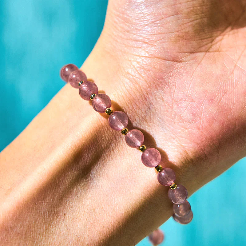 Buddha Stones Natural Strawberry Quartz Green Strawberry Quartz Butterfly Charm Love Bracelet