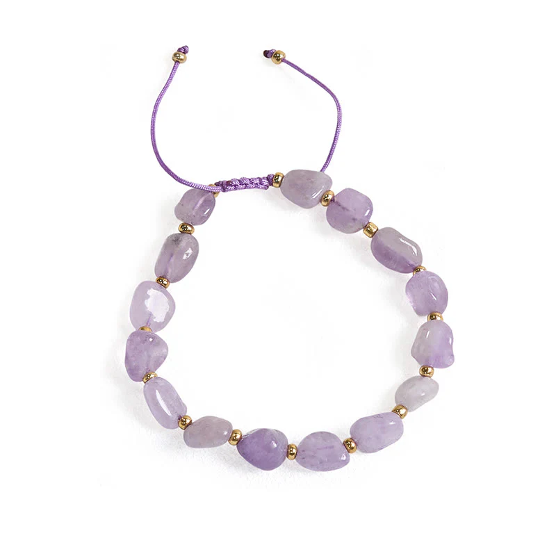 Buddha Stones Irregular Shape Amethyst Braid String Balance Bracelet